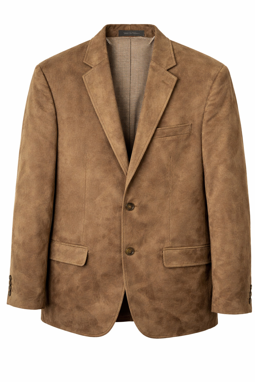 Chaps Tan Faux Suede Sport Coat Blazer Classic Lined Dress Jacket 42L
